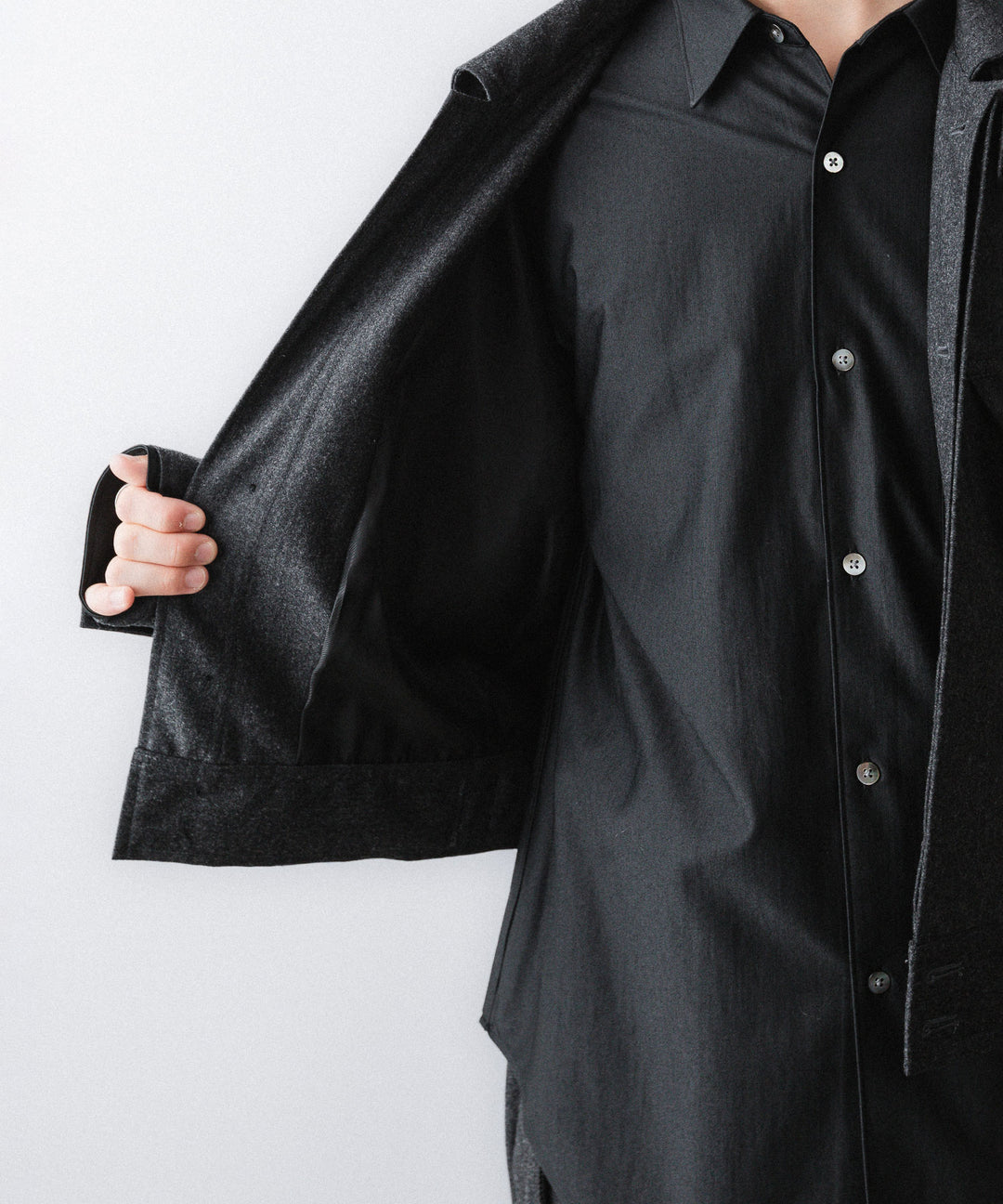 【ANTHEM A】WOOL CASHMERE POPLIN MELTON POCKET BLOUSON - CHARCOAL