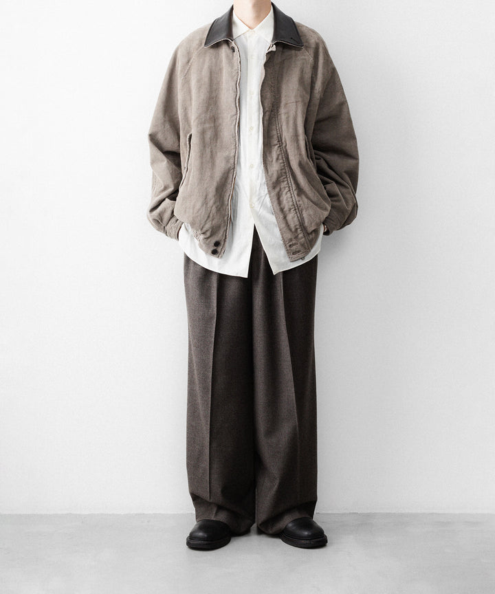 【ssstein】 WOOL DOESKIN LONG WIDE TROUSERS - GREY BROWN