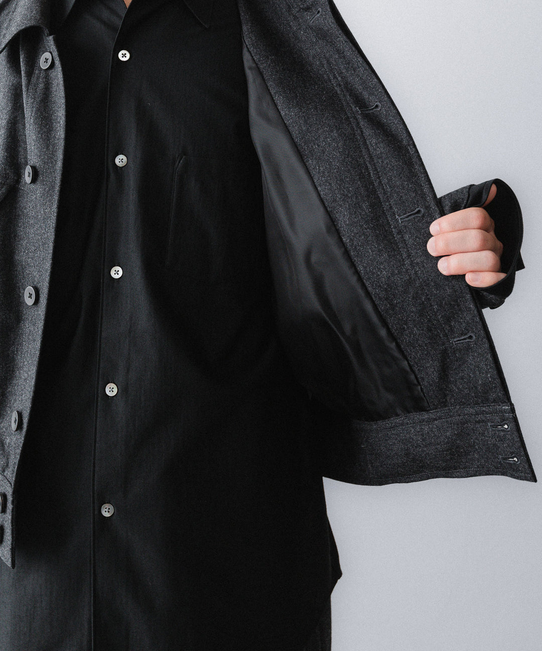 【ANTHEM A】WOOL CASHMERE POPLIN MELTON POCKET BLOUSON - CHARCOAL