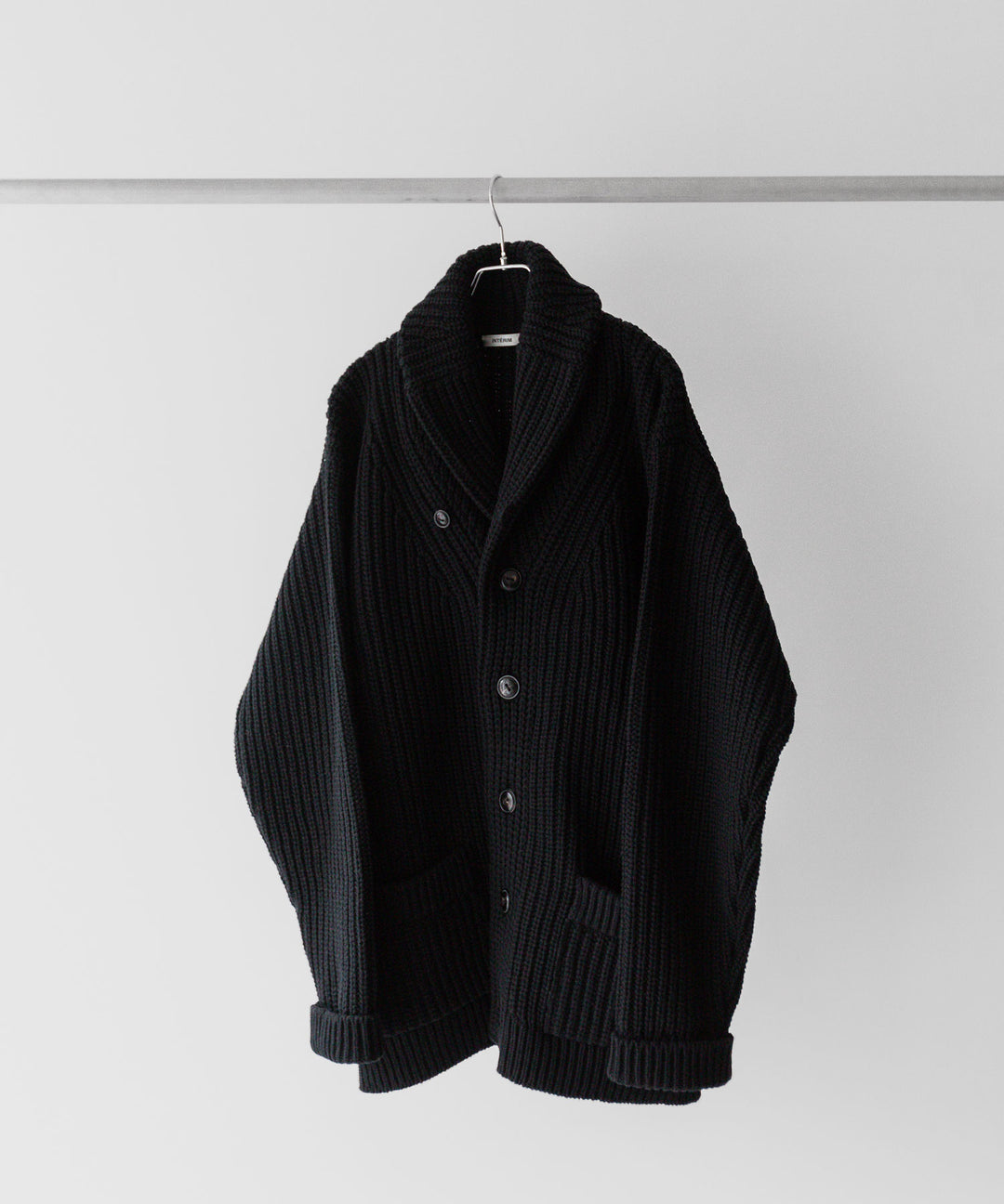 【INTÉRIM】HYPER BIG 30s 3GG HEAVY SHAWL COLLAR CARDIGAN - BLACK
