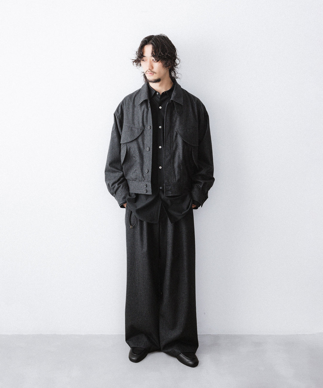 【ANTHEM A】WOOL CASHMERE POPLIN MELTON POCKET BLOUSON - CHARCOAL