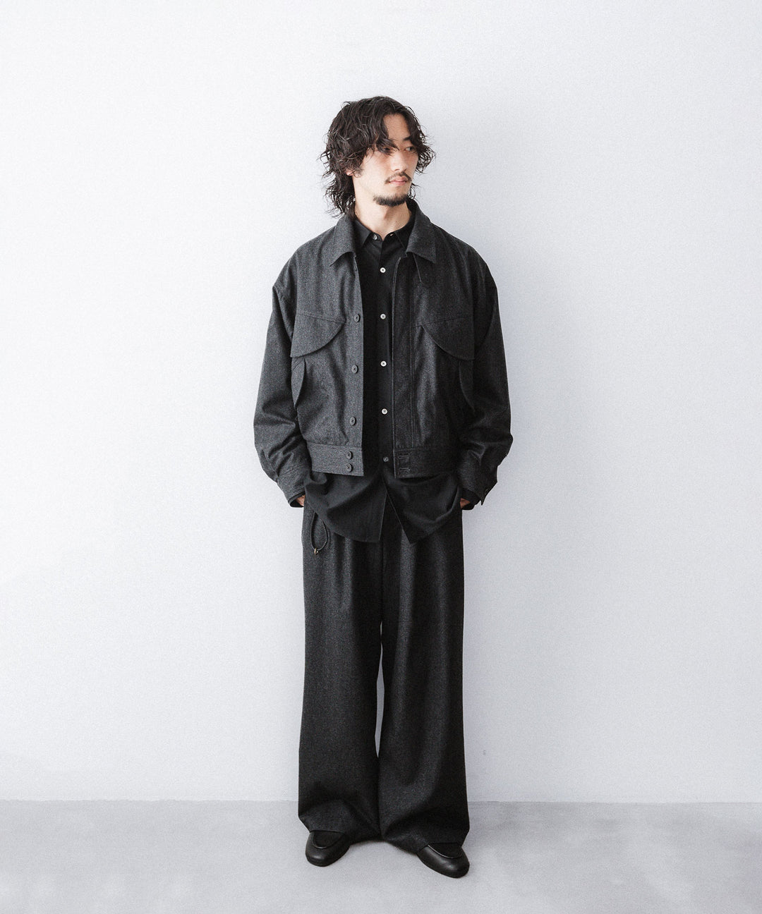 【ANTHEM A】WOOL CASHMERE POPLIN MELTON POCKET BLOUSON - CHARCOAL