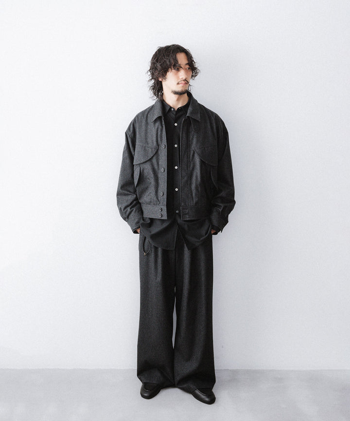 【ANTHEM A】WOOL CASHMERE POPLIN MELTON POCKET BLOUSON - CHARCOAL