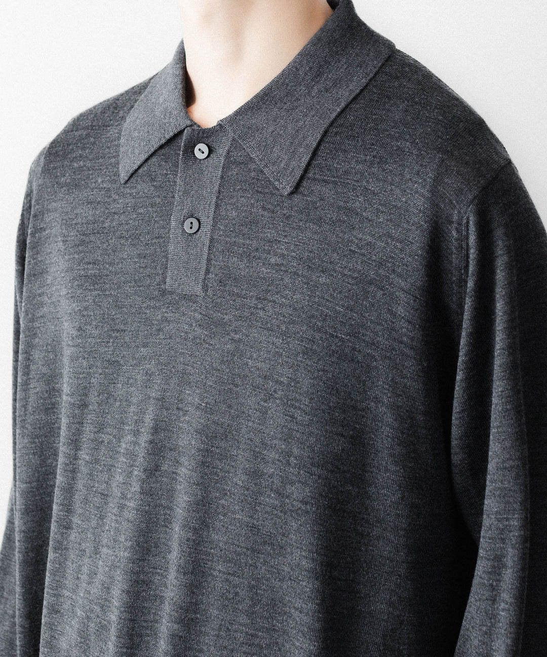 MAYKAM メイカムのSTRUCTURE EYELET L/S POLOのSTONE GREY 公式通販サイトsession福岡セレクトショップ