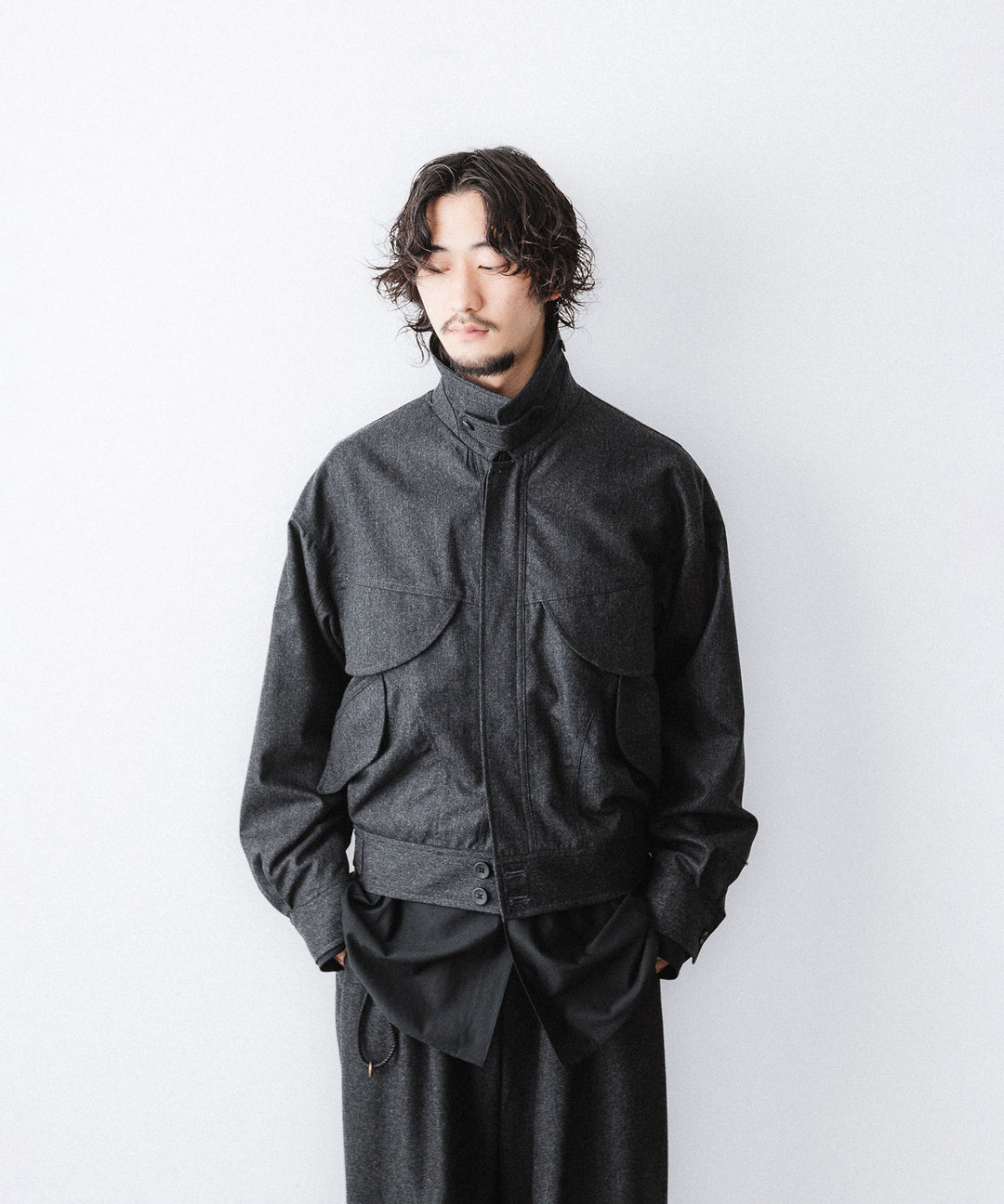 【ANTHEM A】WOOL CASHMERE POPLIN MELTON POCKET BLOUSON - CHARCOAL