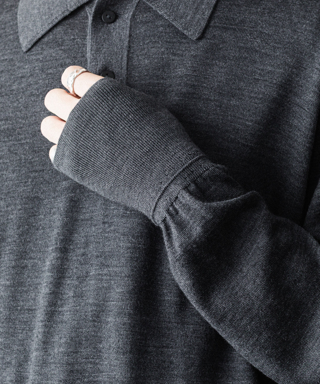 MAYKAM メイカムのSTRUCTURE EYELET L/S POLOのSTONE GREY 公式通販サイトsession福岡セレクトショップ