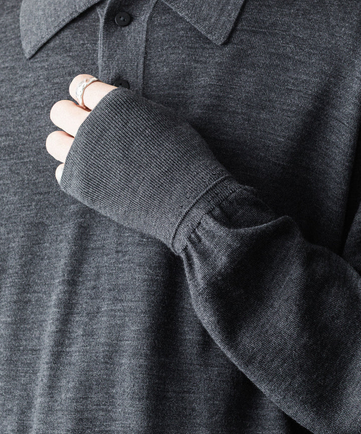 MAYKAM メイカムのSTRUCTURE EYELET L/S POLOのSTONE GREY 公式通販サイトsession福岡セレクトショップ