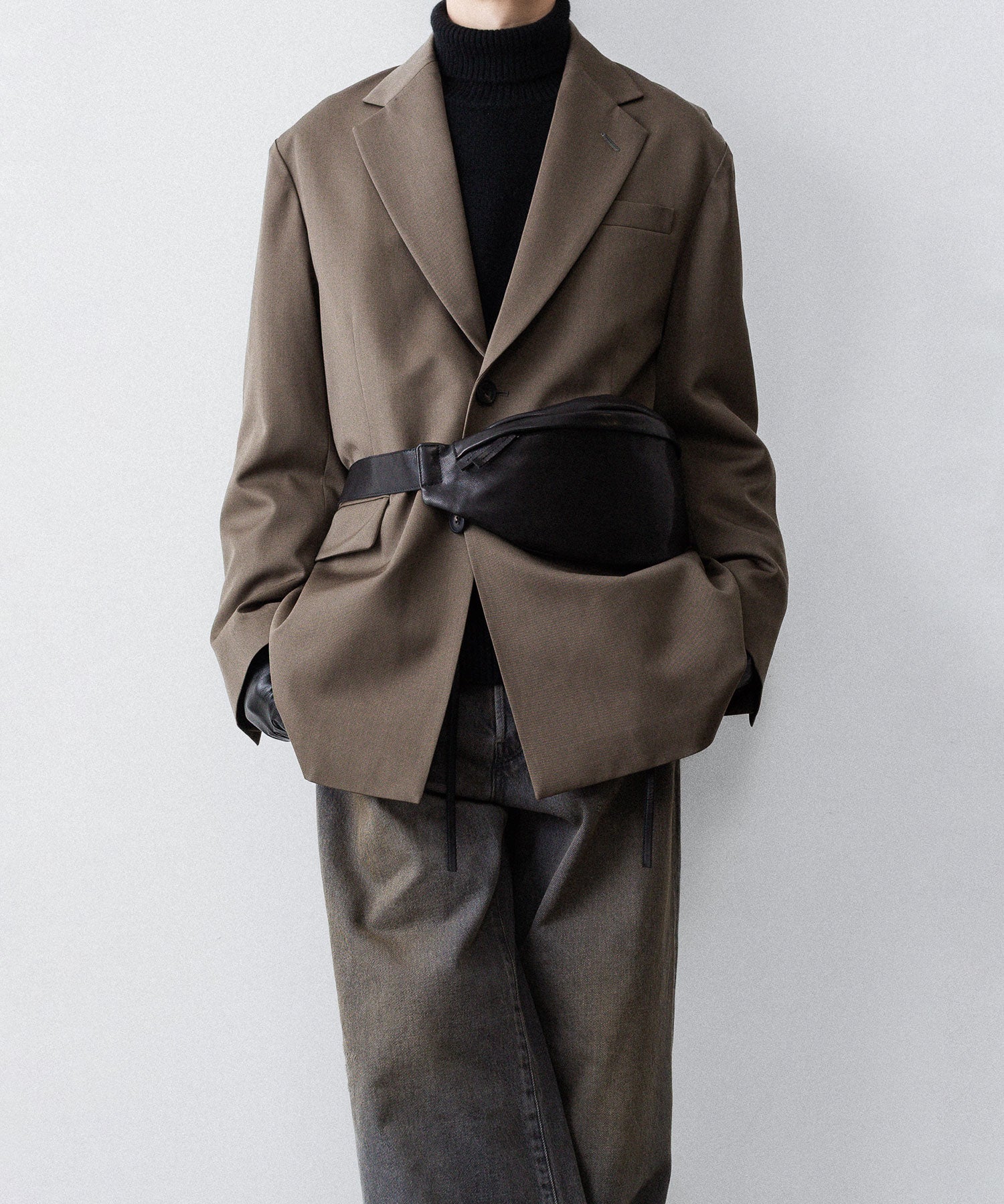 【ssstein】OVERSIZED SINGLE BREASTED LONG JACKET(2/90 WOOL GABARDINE) - DARK BEIGE