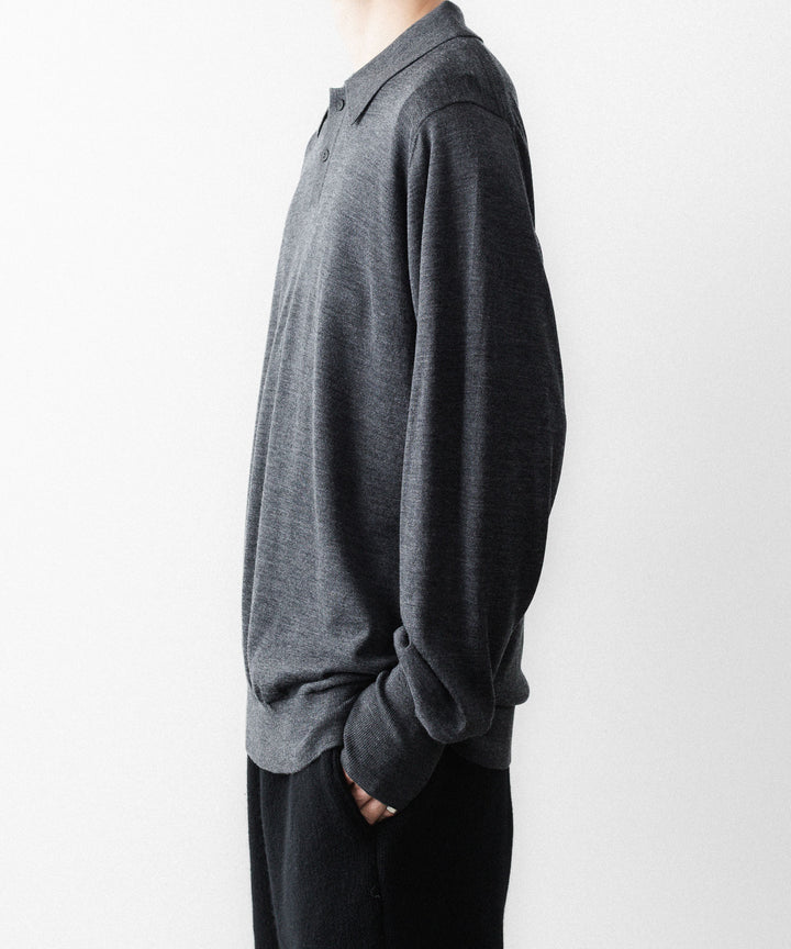MAYKAM メイカムのSTRUCTURE EYELET L/S POLOのSTONE GREY 公式通販サイトsession福岡セレクトショップ