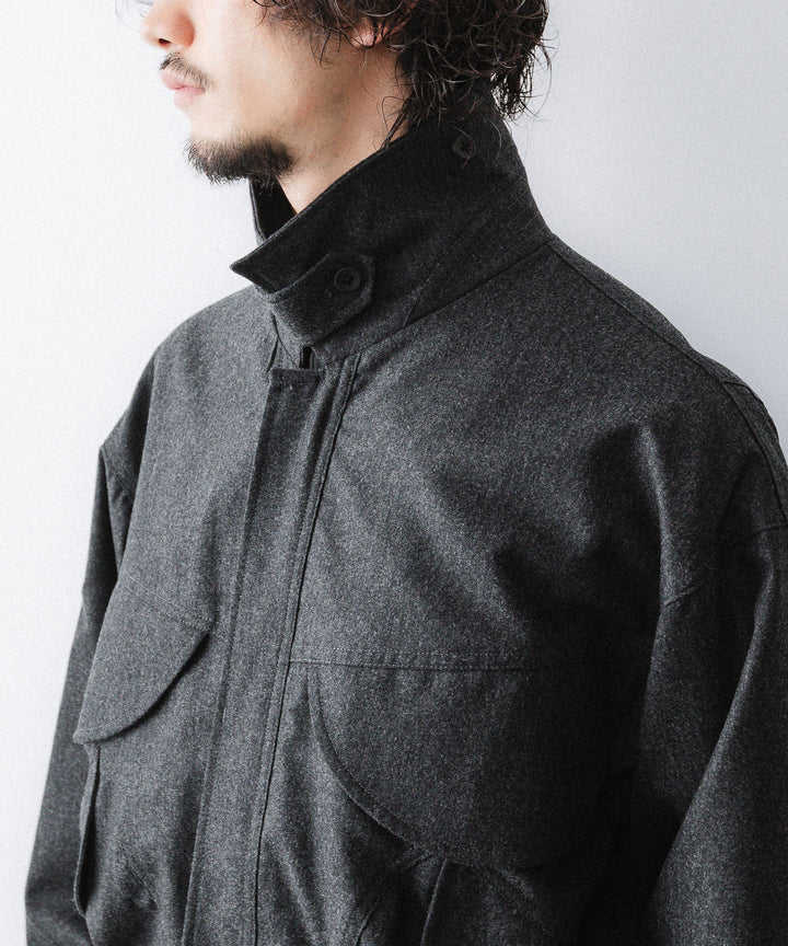 【ANTHEM A】WOOL CASHMERE POPLIN MELTON POCKET BLOUSON - CHARCOAL