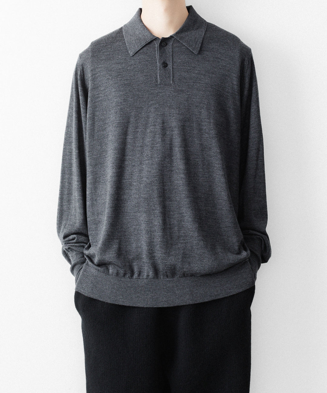 MAYKAM メイカムのSTRUCTURE EYELET L/S POLOのSTONE GREY 公式通販サイトsession福岡セレクトショップ
