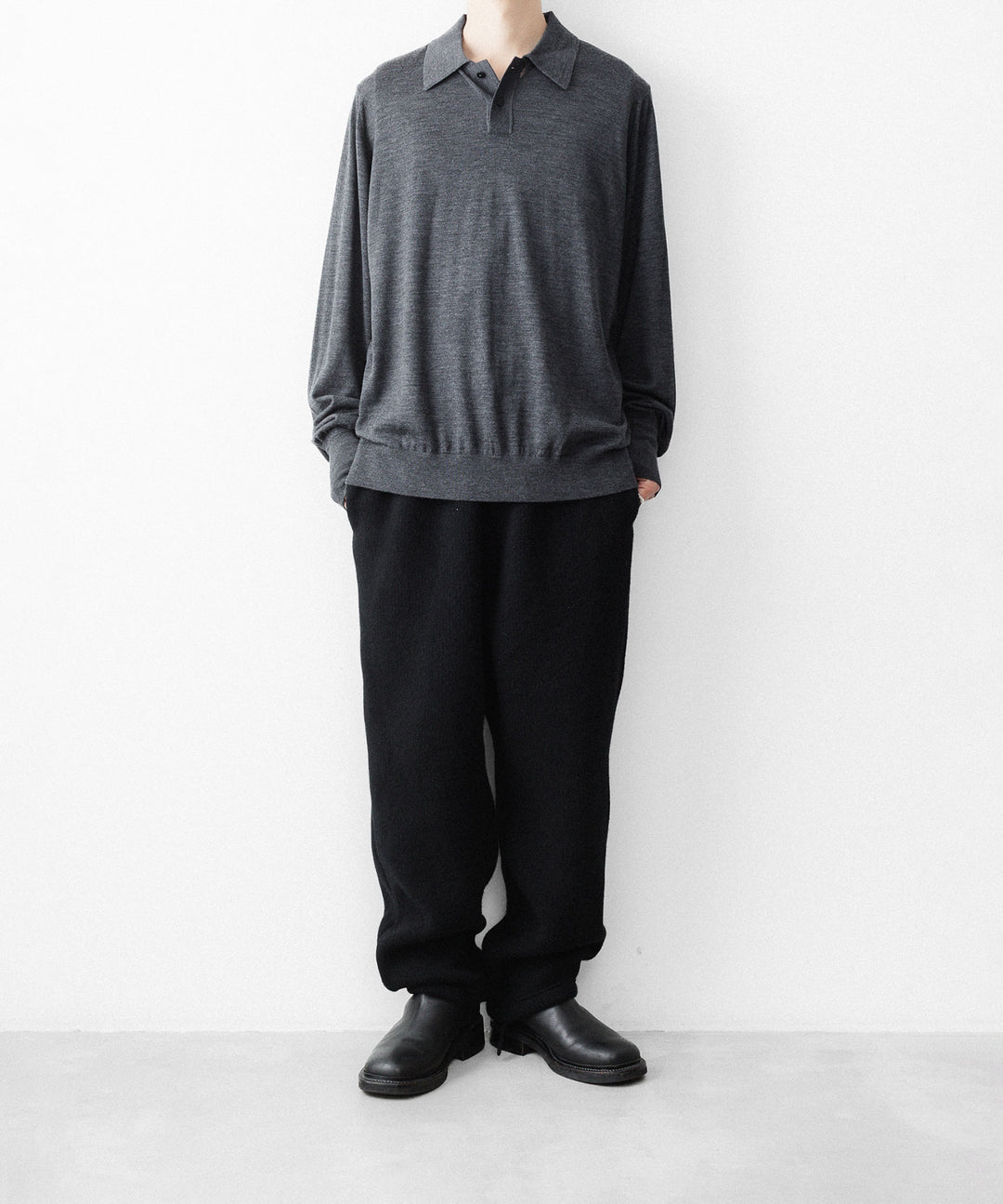 MAYKAM メイカムのSTRUCTURE EYELET L/S POLOのSTONE GREY 公式通販サイトsession福岡セレクトショップ