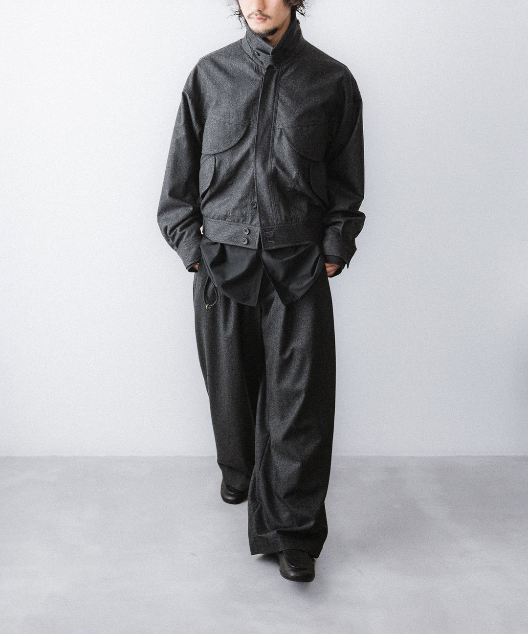 【ANTHEM A】WOOL CASHMERE POPLIN MELTON POCKET BLOUSON - CHARCOAL