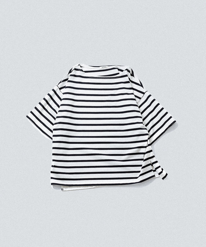 【INTÉRIM】HYPER BIG SUVIN GIZA BASQUE BORDER H/S SHIRT - WHITE×NAVY