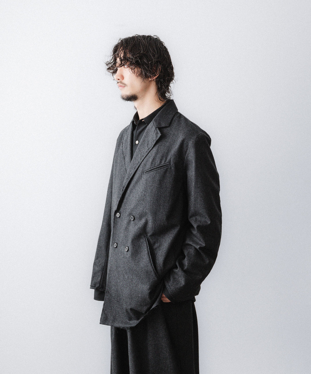 【ANTHEM A】WOOL CASHMERE POPLIN MELTON JACKET - CHARCOAL