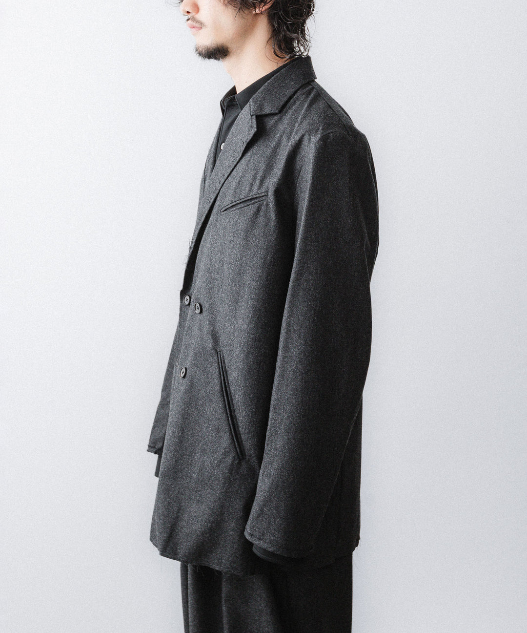 【ANTHEM A】WOOL CASHMERE POPLIN MELTON JACKET - CHARCOAL