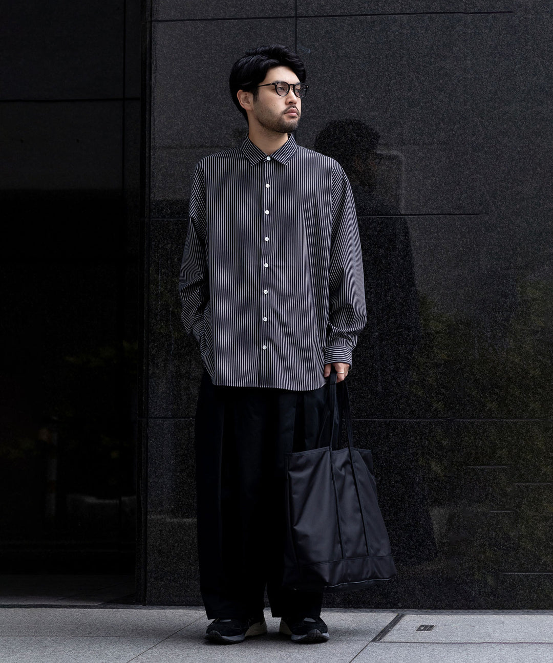 【KANEMASA PHIL.】カネマサのPENCIL STRIPE DRESS JERSEY SHIRT - BLACK SP 公式通販session福岡セレクトショップ