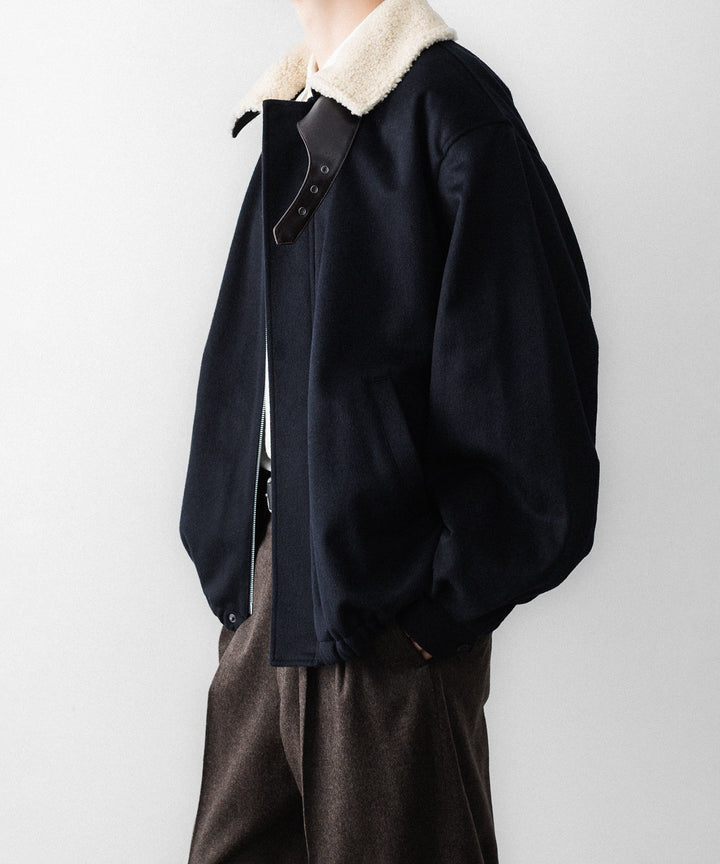 【ssstein】MOUTON COLLAR WOOL CASHMERE PADDED JACKET - DARK NAVY
