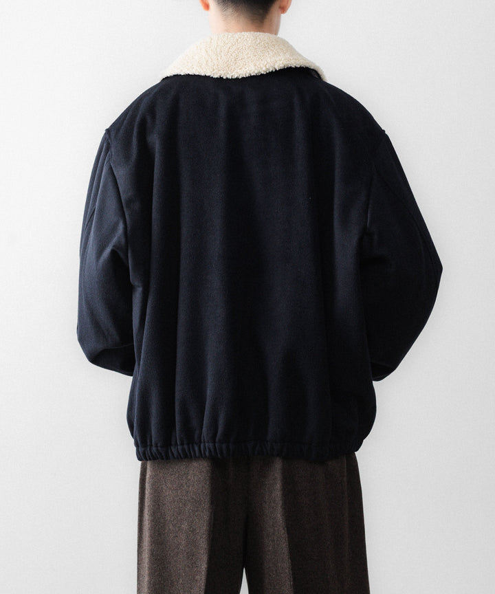 【ssstein】MOUTON COLLAR WOOL CASHMERE PADDED JACKET - DARK NAVY