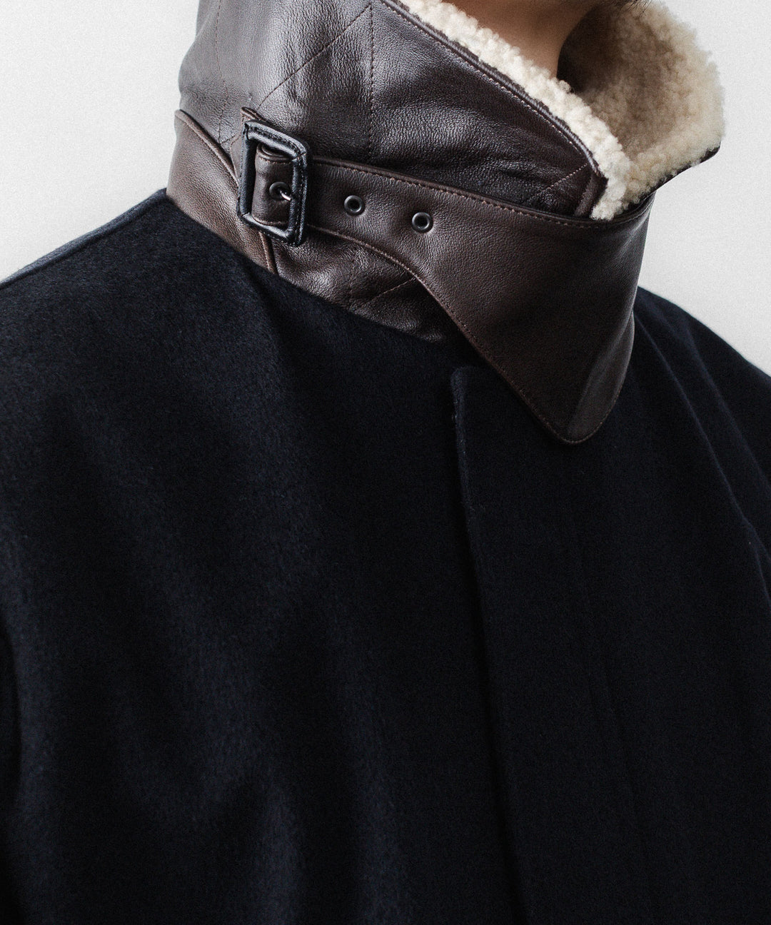 【ssstein】MOUTON COLLAR WOOL CASHMERE PADDED JACKET - DARK NAVY