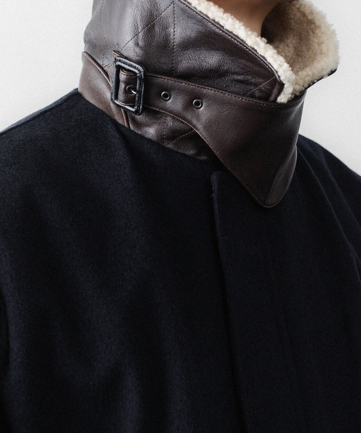 【ssstein】MOUTON COLLAR WOOL CASHMERE PADDED JACKET - DARK NAVY