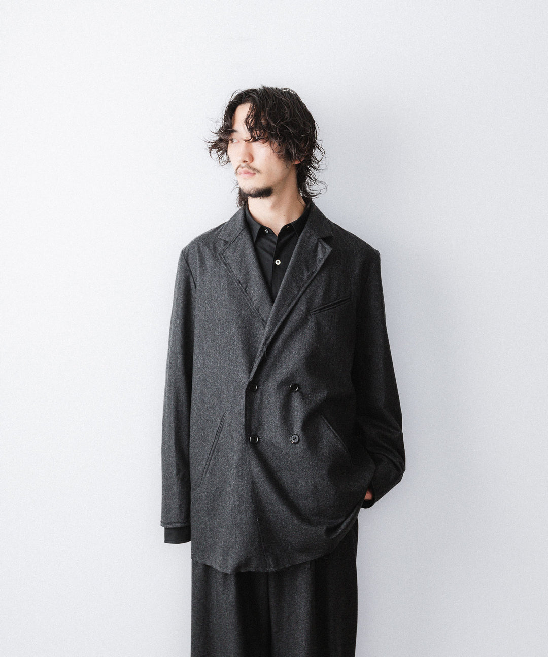 【ANTHEM A】WOOL CASHMERE POPLIN MELTON JACKET - CHARCOAL
