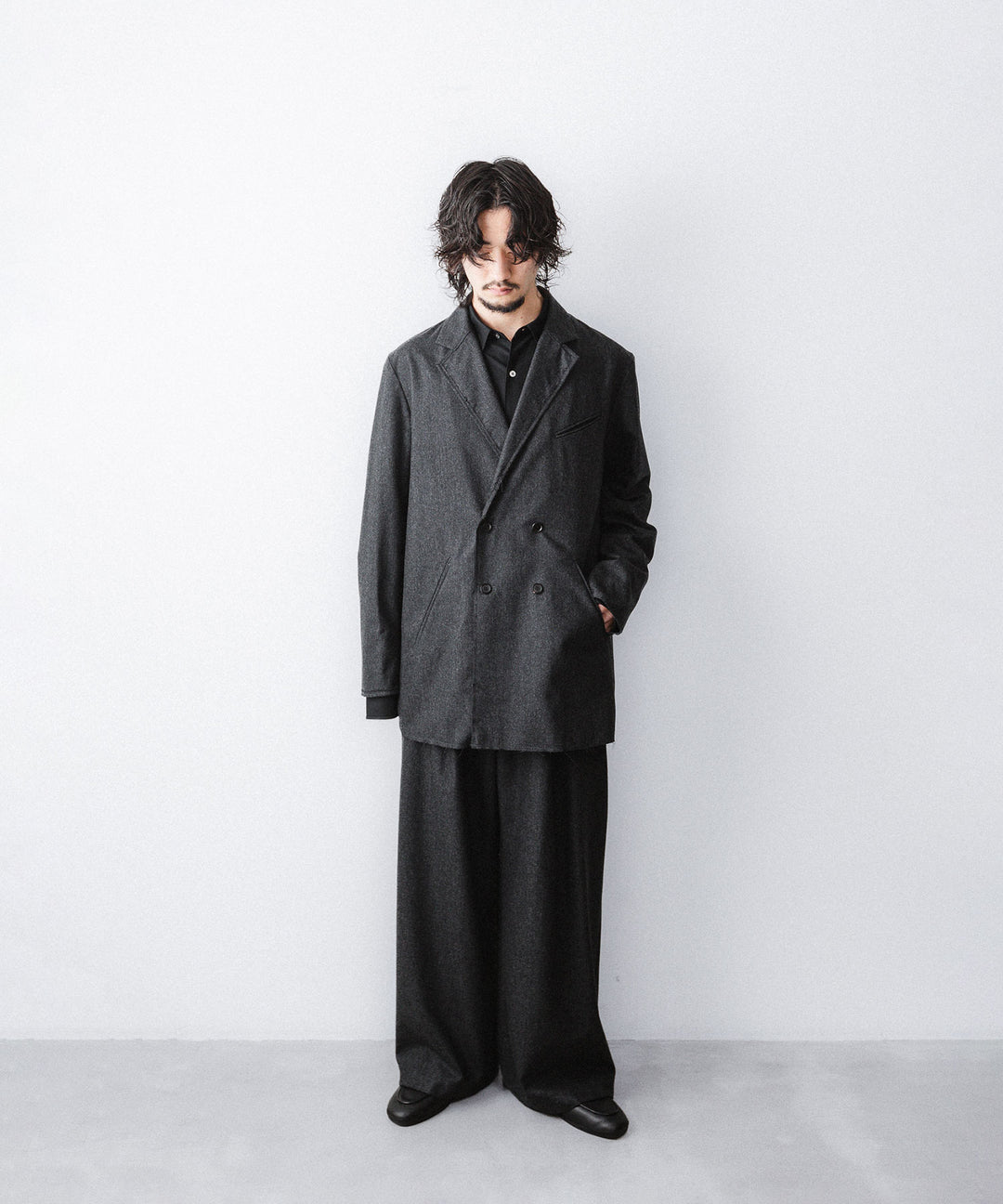 【ANTHEM A】WOOL CASHMERE POPLIN MELTON JACKET - CHARCOAL
