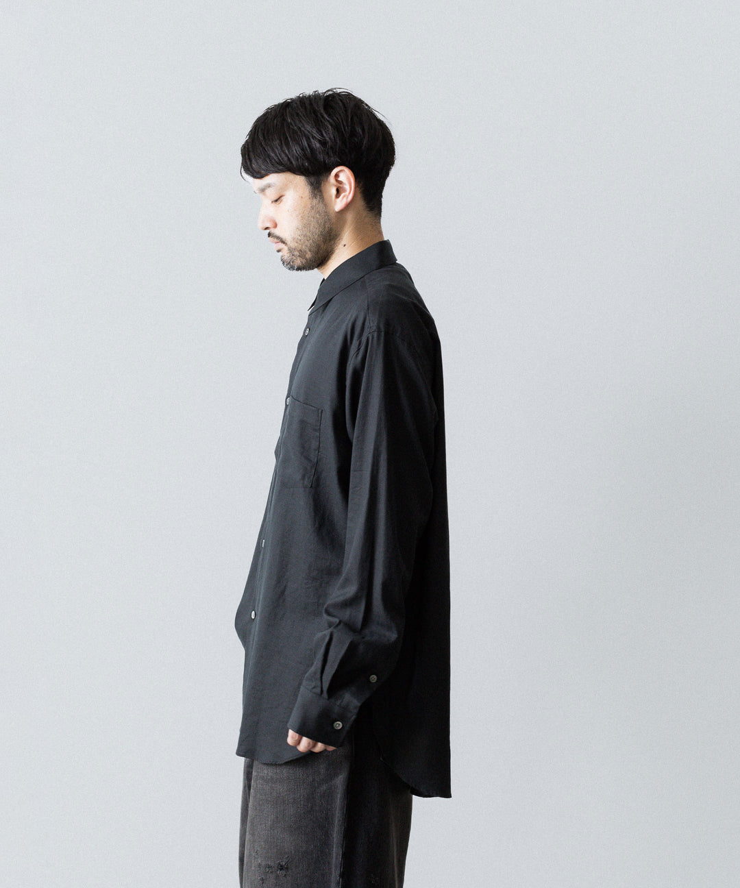ssstein(シュタイン)のCOTTON/SILK OVERSIZED REGULAR COLLAR SHIRT - BLACKの公式通販サイトsession福岡セレクトショップ