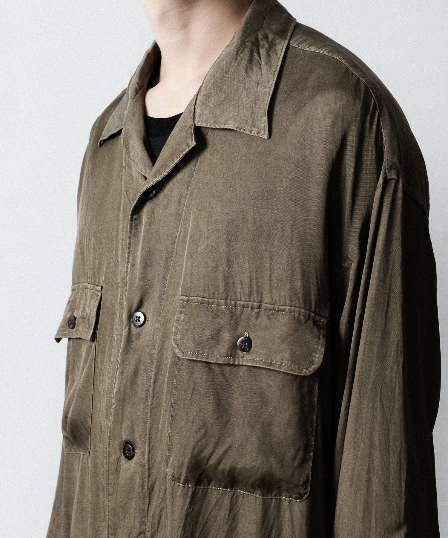 ANTHEM A-アンセムエーのPIGMENT CUPRO OPEN COLLAR SHIRTのKHAKI 公式通販サイトsession福岡セレクトショップ