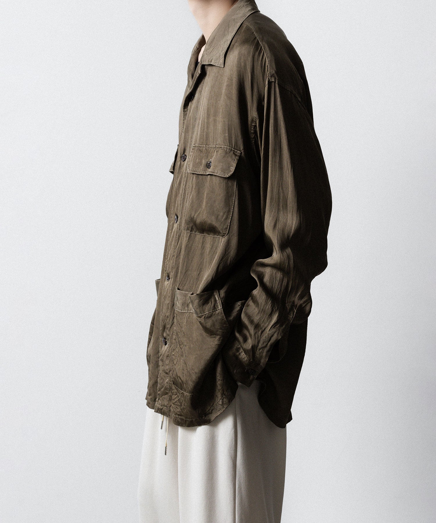ANTHEM A-アンセムエーのPIGMENT CUPRO OPEN COLLAR SHIRTのKHAKI 公式通販サイトsession福岡セレクトショップ