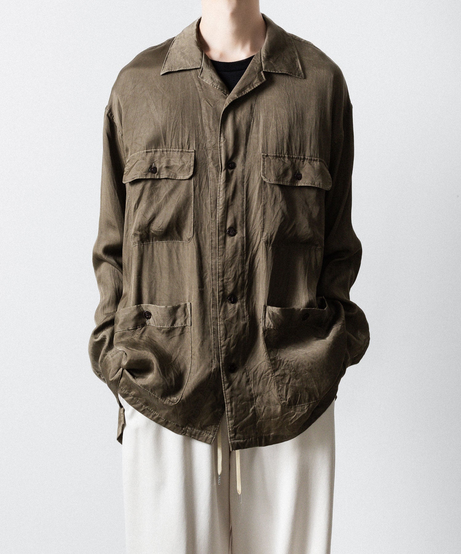ANTHEM A-アンセムエーのPIGMENT CUPRO OPEN COLLAR SHIRTのKHAKI 公式通販サイトsession福岡セレクトショップ