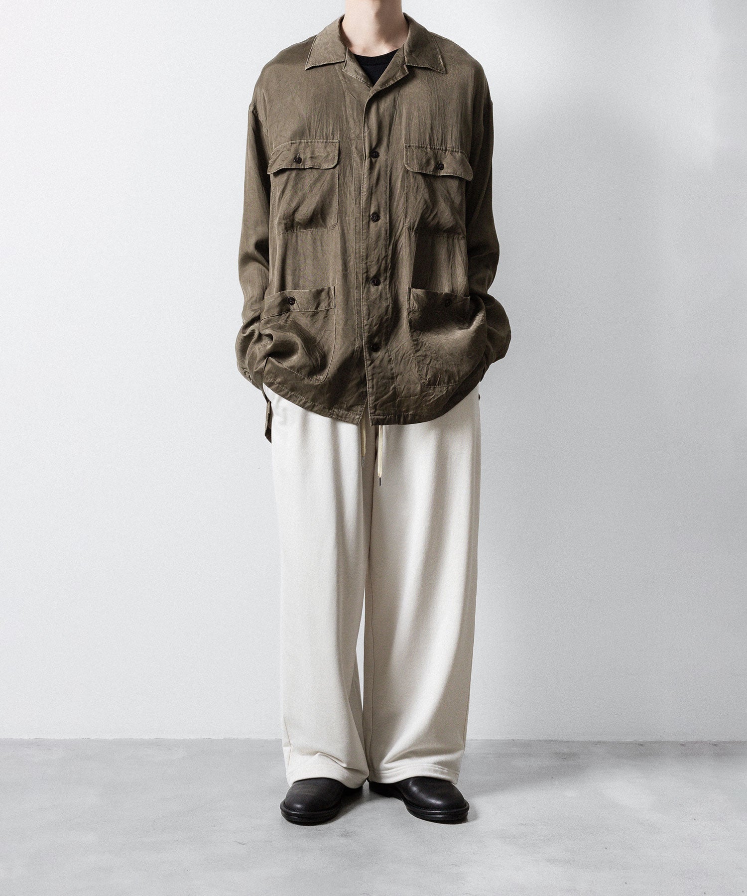 ANTHEM A-アンセムエーのPIGMENT CUPRO OPEN COLLAR SHIRTのKHAKI 公式通販サイトsession福岡セレクトショップ