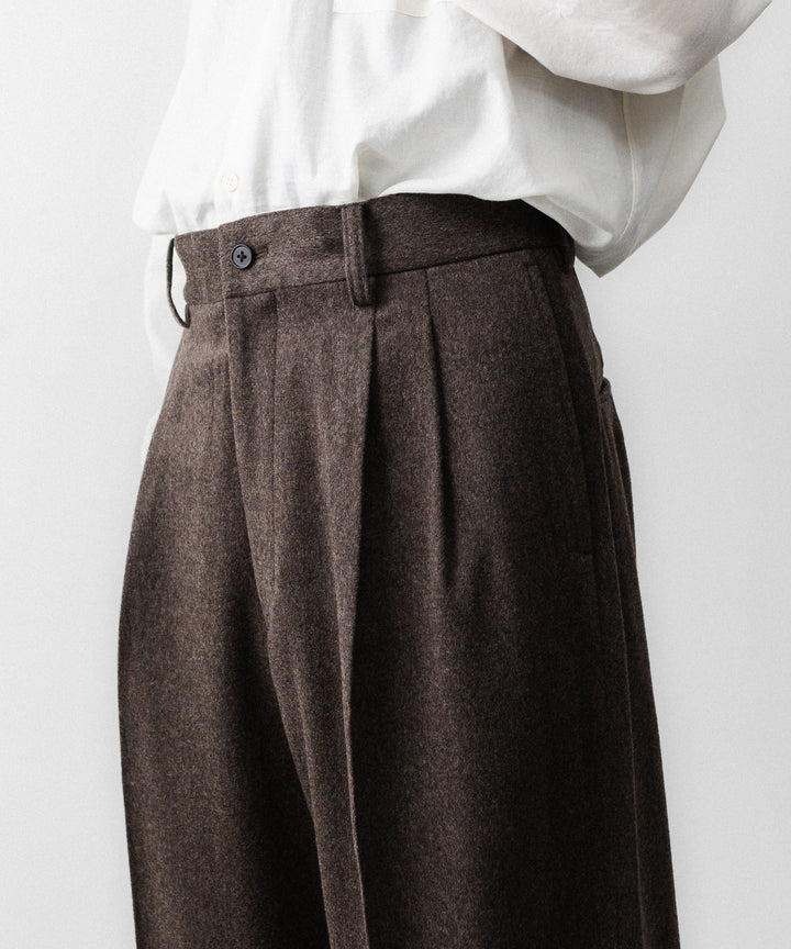 【ssstein】 WOOL DOESKIN LONG WIDE TROUSERS - GREY BROWN
