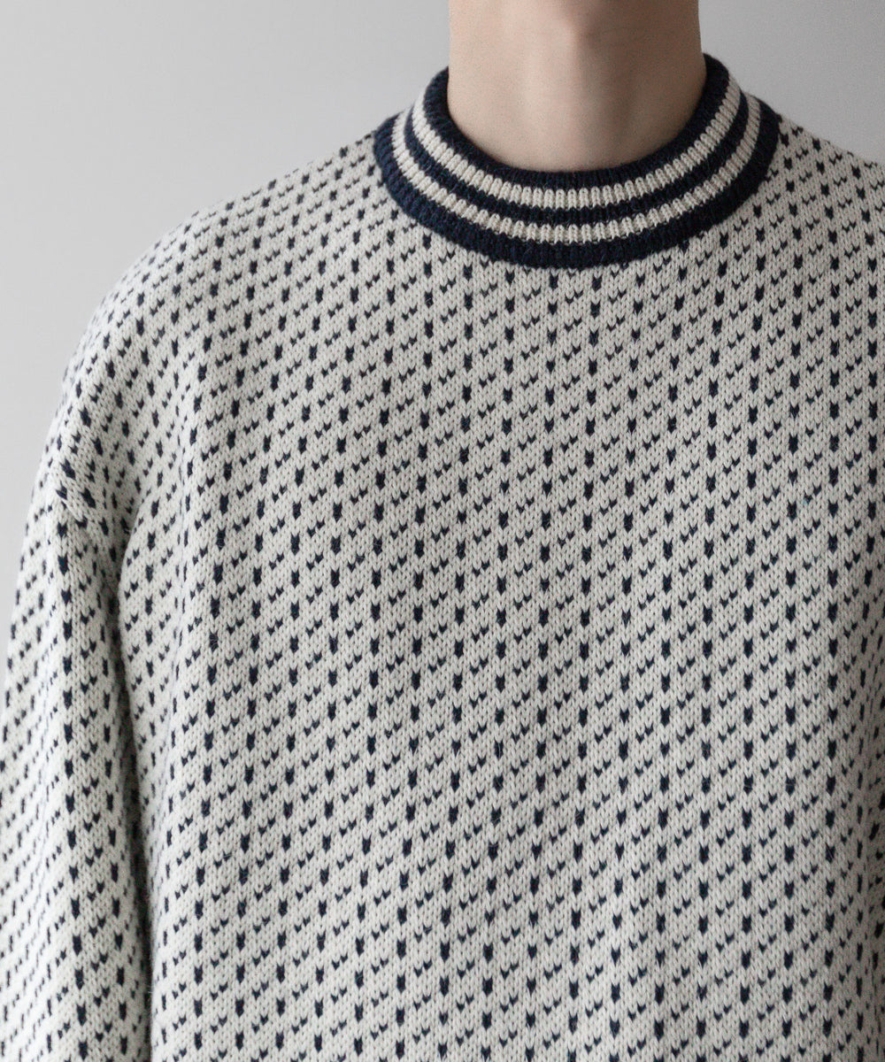 INTERIM(インテリム)の23AWコレクションのALPACA BIRD'S EYE HEAVY CREW SWEATER - WHITE × NAVY sessionセッション福岡セレクトショップ 公式通販サイト