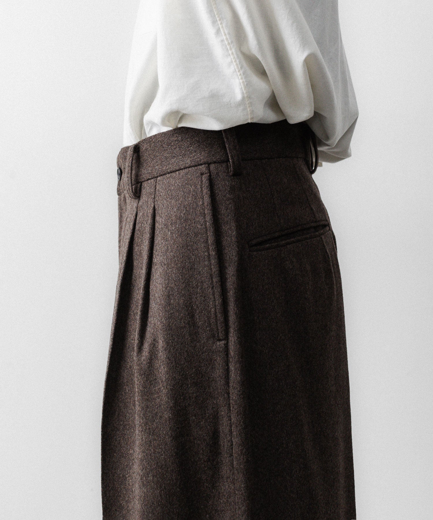 ssstein / シュタイン】WOOL DOESKIN LONG WIDE TROUSERS - GREY BROWN