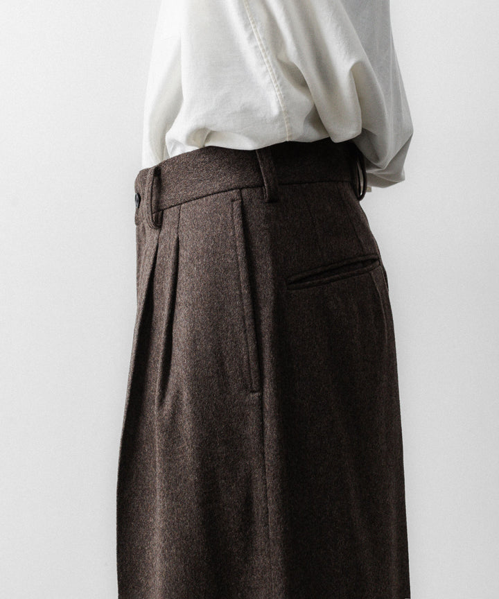 【ssstein】 WOOL DOESKIN LONG WIDE TROUSERS - GREY BROWN