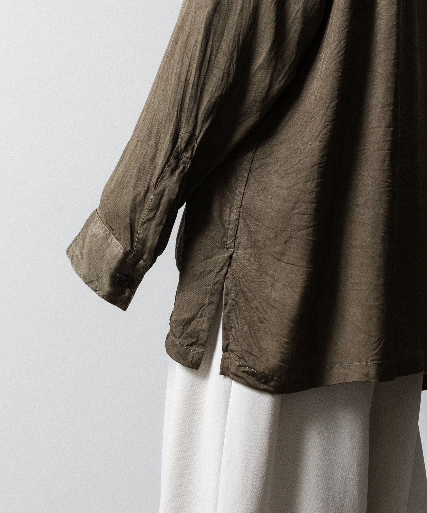 ANTHEM A-アンセムエーのPIGMENT CUPRO OPEN COLLAR SHIRTのKHAKI 公式通販サイトsession福岡セレクトショップ