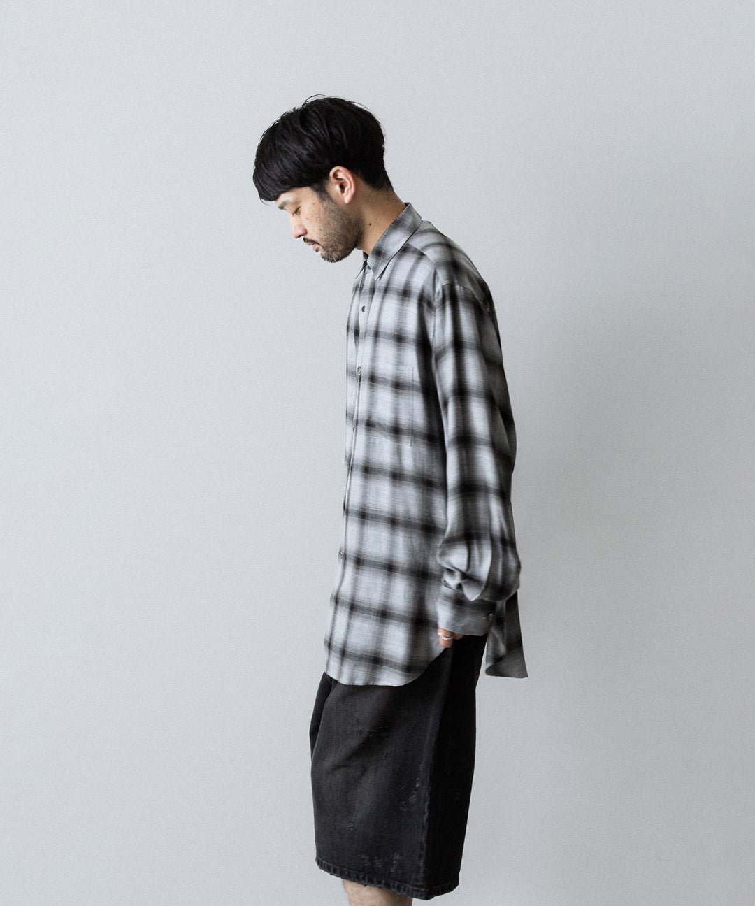 ssstein(シュタイン)のRAYON/LYOCELL CHECK OVERSIZED DOWN PAT SHIRT - BLACK OMBREの公式通販サイトsession福岡セレクトショップ