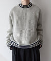 【INTÉRIM】ALPACA BIRD'S EYE HEAVY CREW SWEATER - WHITE × NAVY