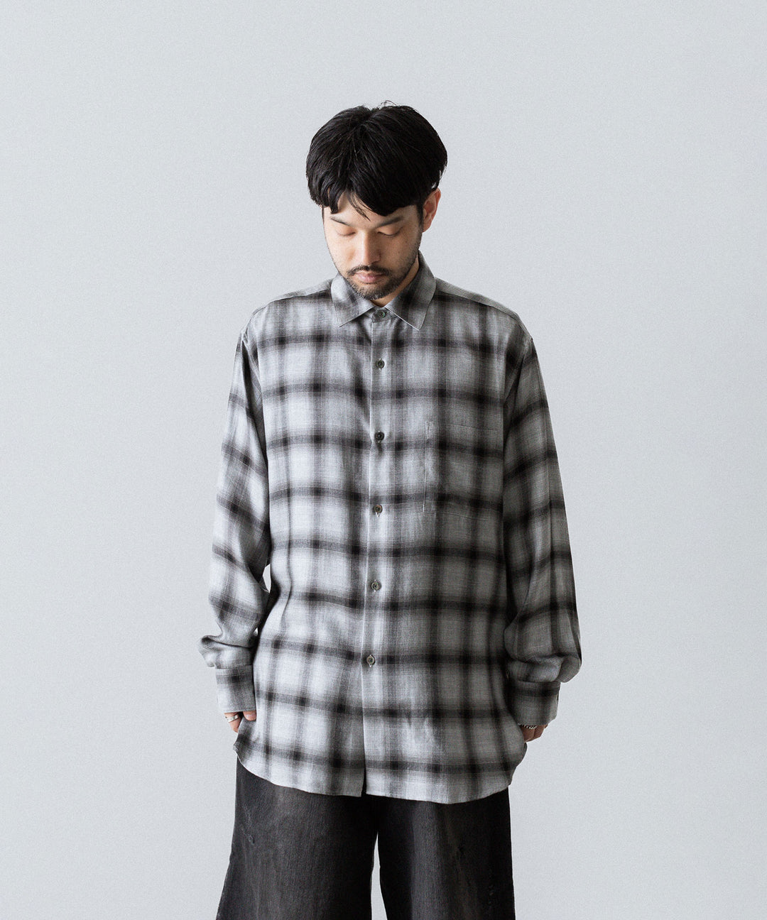 ssstein(シュタイン)のRAYON/LYOCELL CHECK OVERSIZED DOWN PAT SHIRT - BLACK OMBREの公式通販サイトsession福岡セレクトショップ