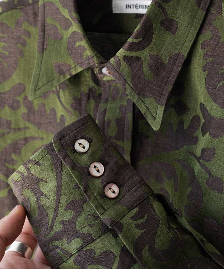INTÉRIM(インテリム)のHYPER BIG LINEN SILK JACQUARD POCKETLESS DRESS WESTERN SHIRT - CHIVE JQ公式通販サイトsession福岡セレクトショップ