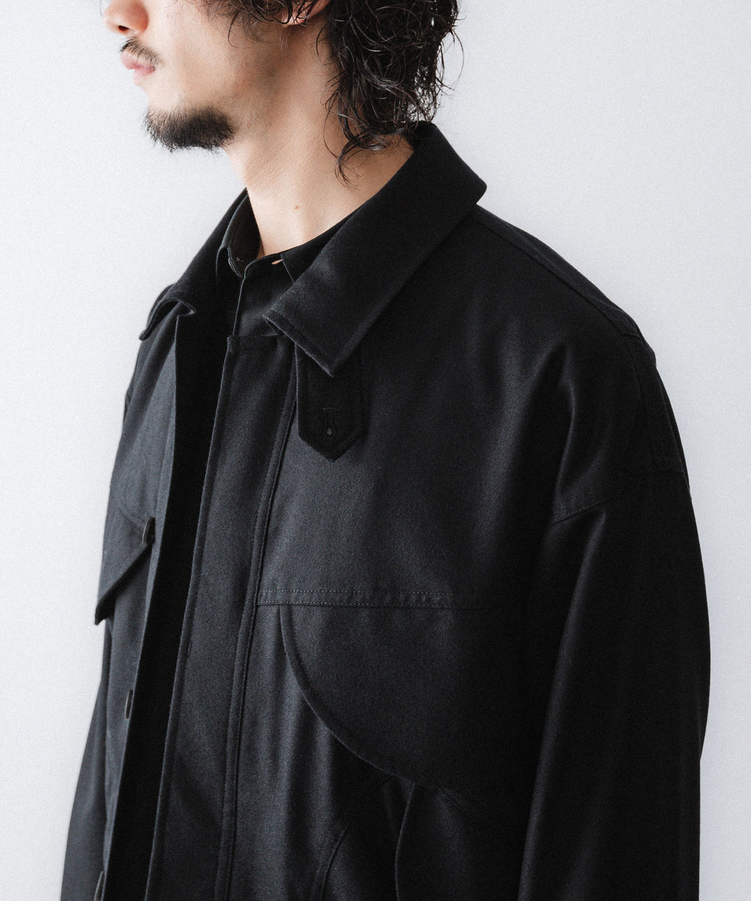 【ANTHEM A】WOOL CASHMERE POPLIN MELTON POCKET BLOUSON - BLACK