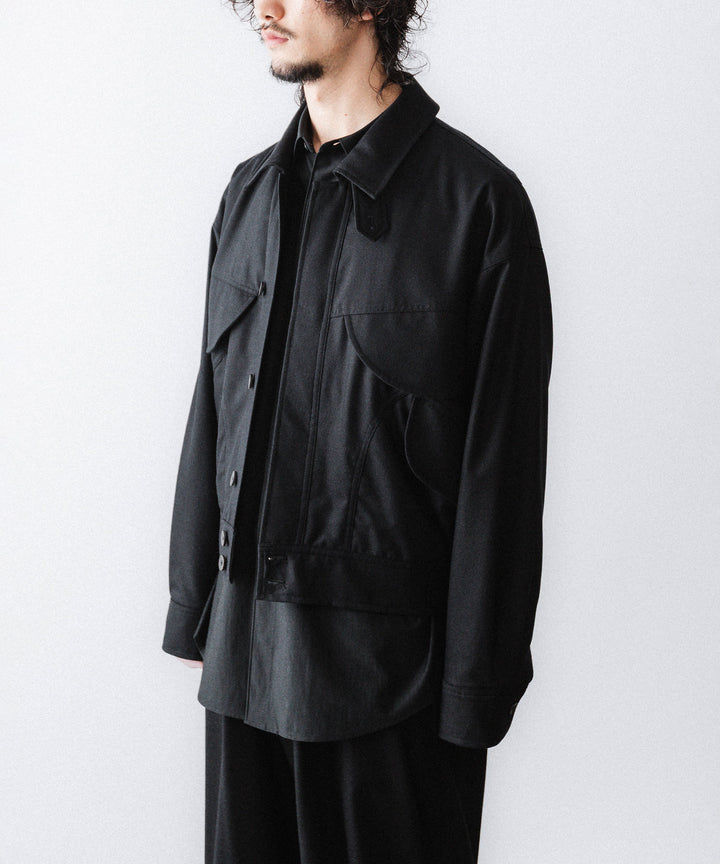 【ANTHEM A】WOOL CASHMERE POPLIN MELTON POCKET BLOUSON - BLACK