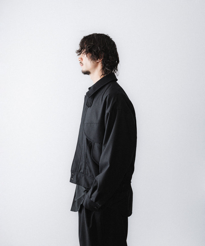 【ANTHEM A】WOOL CASHMERE POPLIN MELTON POCKET BLOUSON - BLACK