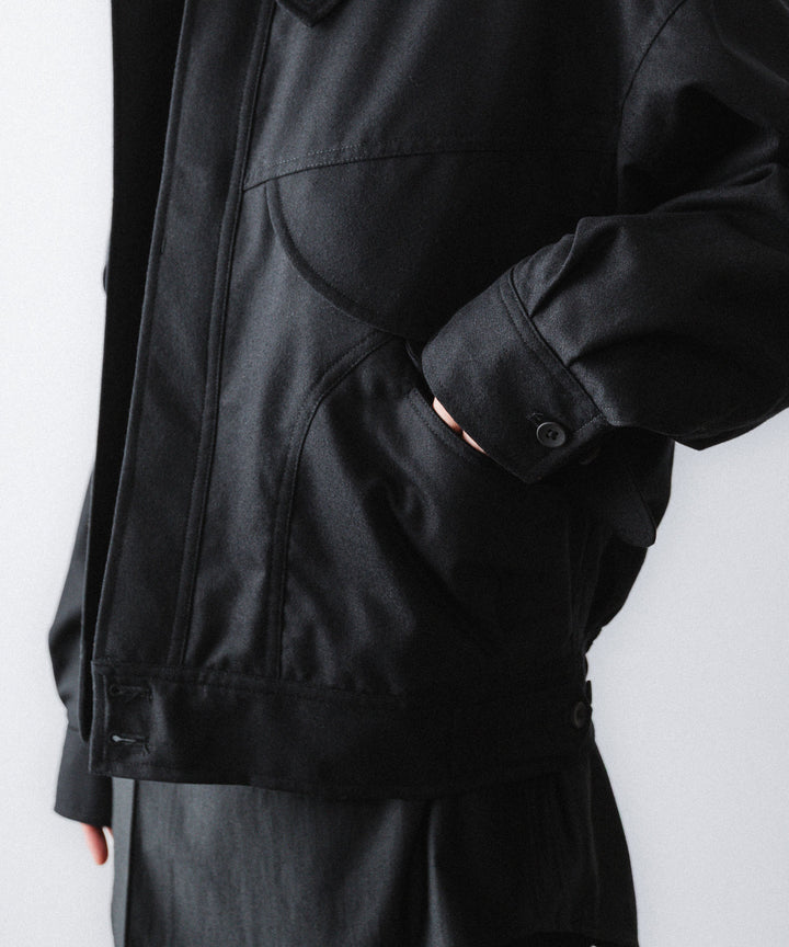 【ANTHEM A】WOOL CASHMERE POPLIN MELTON POCKET BLOUSON - BLACK