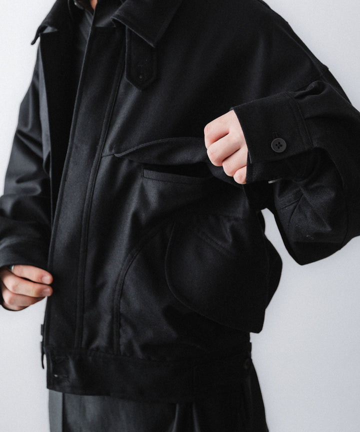 【ANTHEM A】WOOL CASHMERE POPLIN MELTON POCKET BLOUSON - BLACK