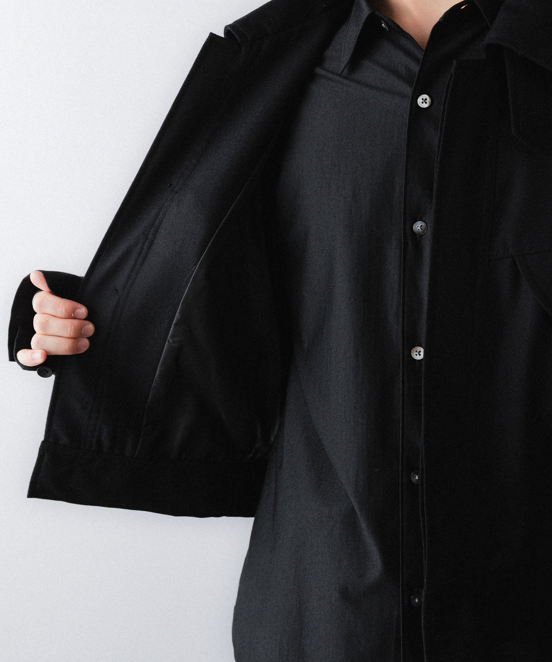 【ANTHEM A】WOOL CASHMERE POPLIN MELTON POCKET BLOUSON - BLACK
