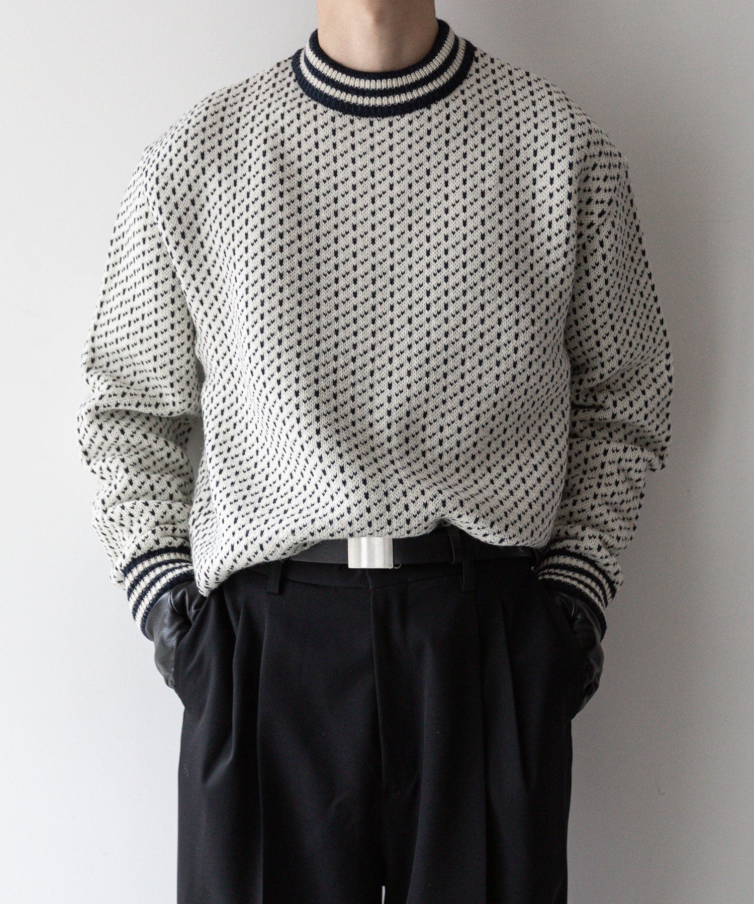 INTERIM(インテリム)の23AWコレクションのALPACA BIRD'S EYE HEAVY CREW SWEATER - WHITE × NAVY sessionセッション福岡セレクトショップ 公式通販サイト