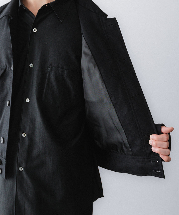 【ANTHEM A】WOOL CASHMERE POPLIN MELTON POCKET BLOUSON - BLACK