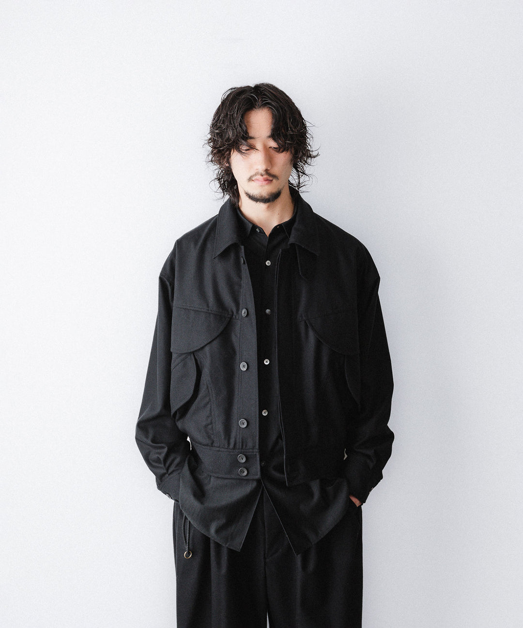 【ANTHEM A】WOOL CASHMERE POPLIN MELTON POCKET BLOUSON - BLACK